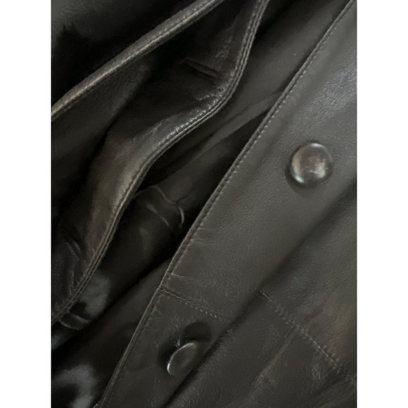 Vintage Leather Dress Black Coat - Picture 9 of 10